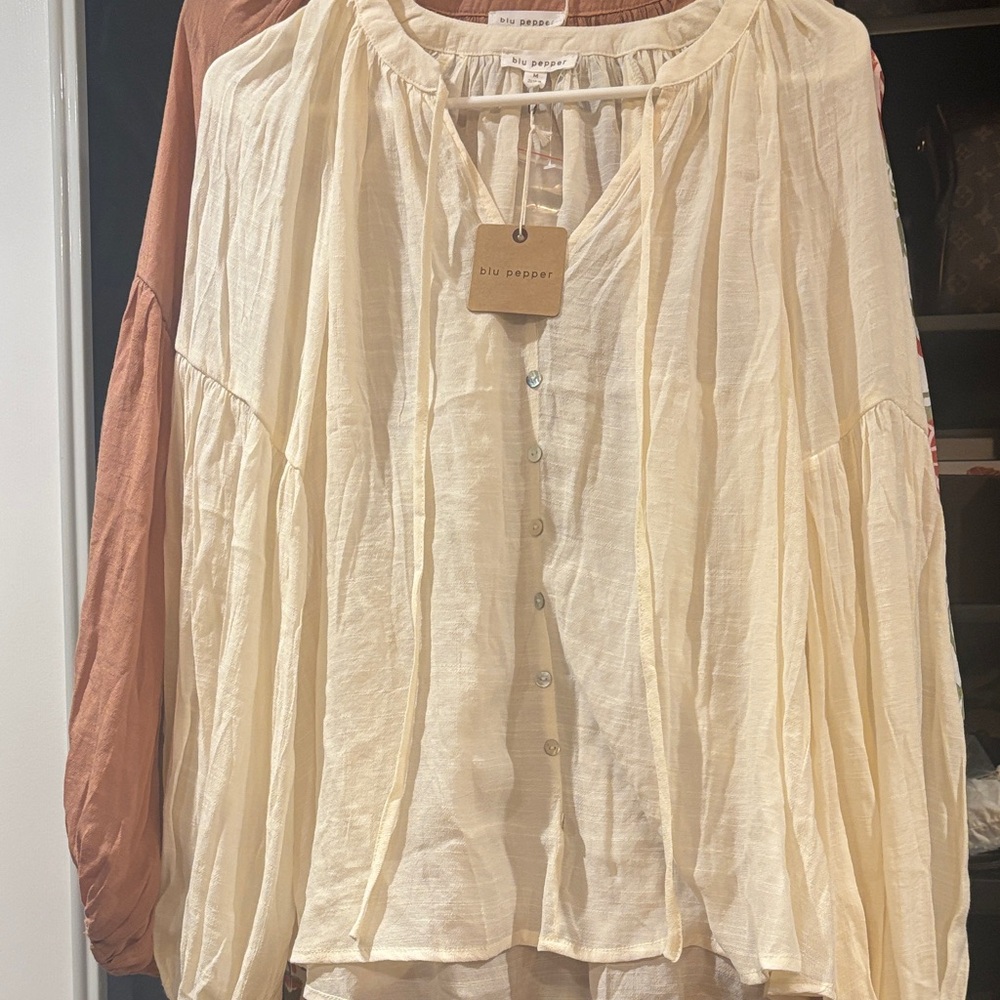 Blu Pepper Light Cream Button-Up Blouse